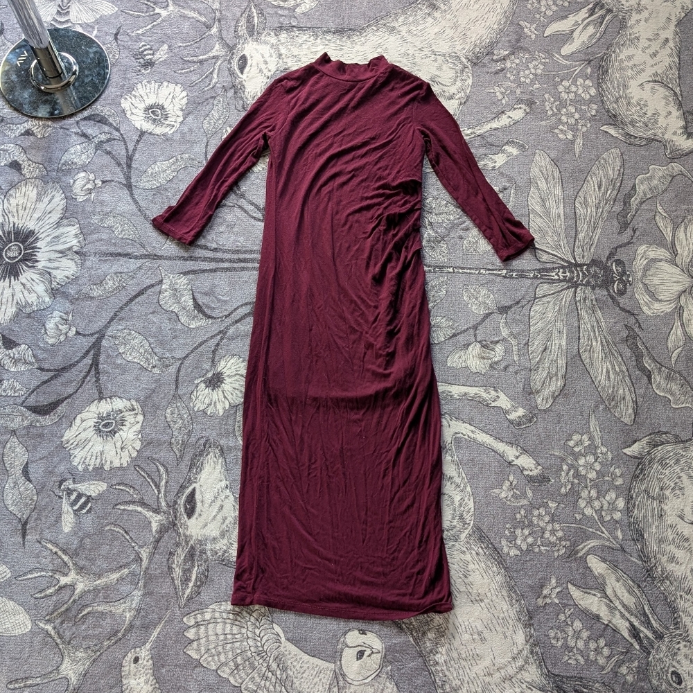 Maroon Gathered Side Midi Dress